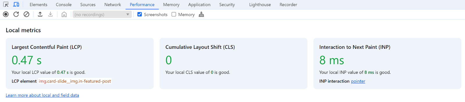 Performance tab in the Chrome DevTools