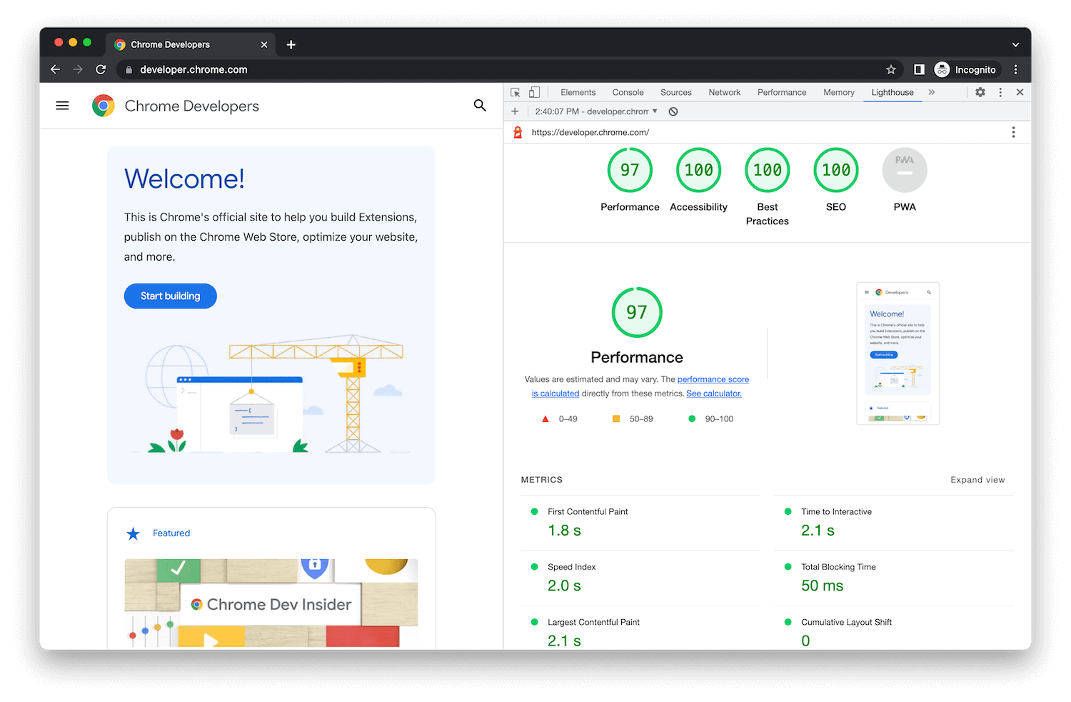 Google Lighthouse interface