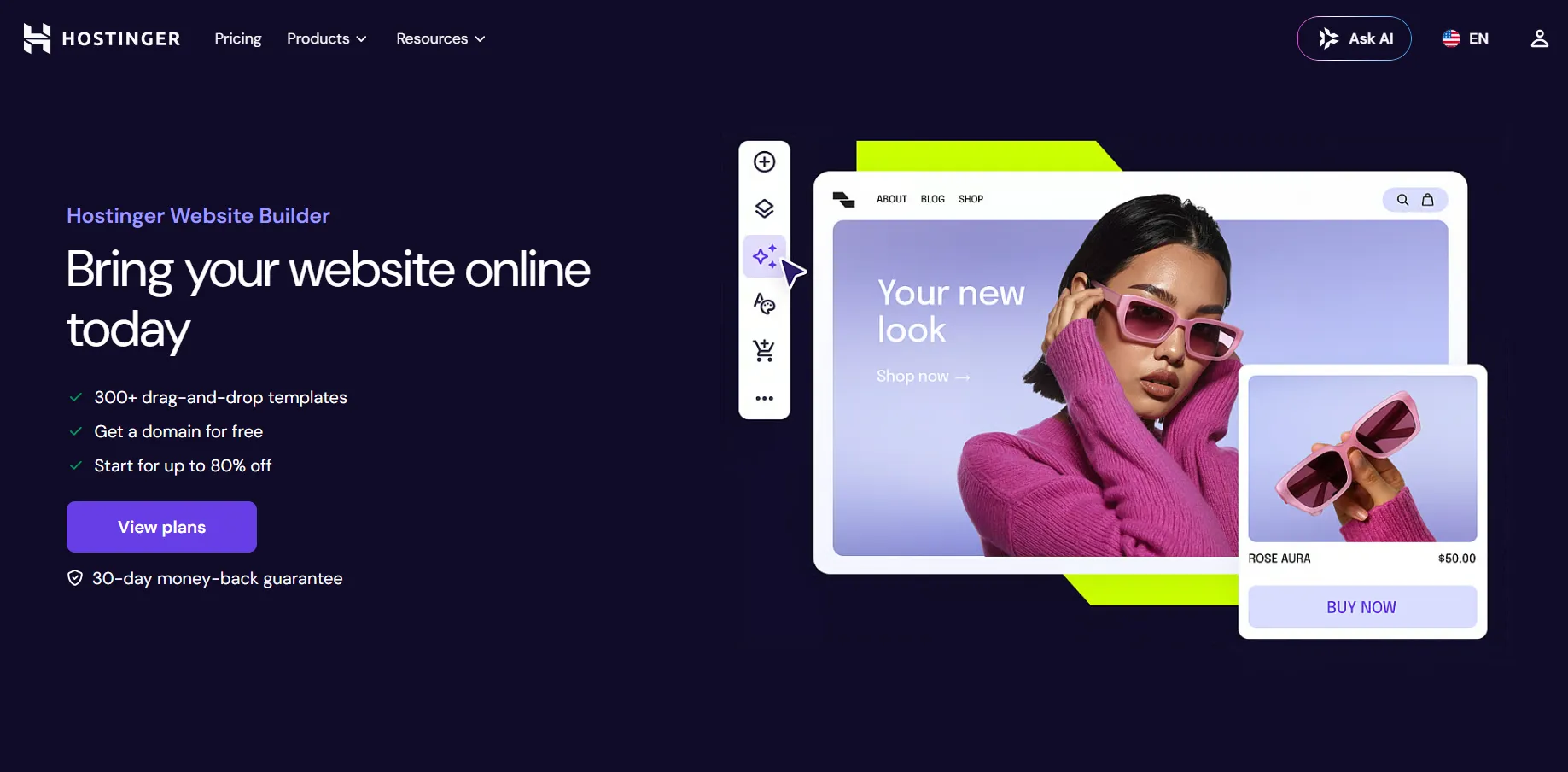 Hostinger Website Builder homepage