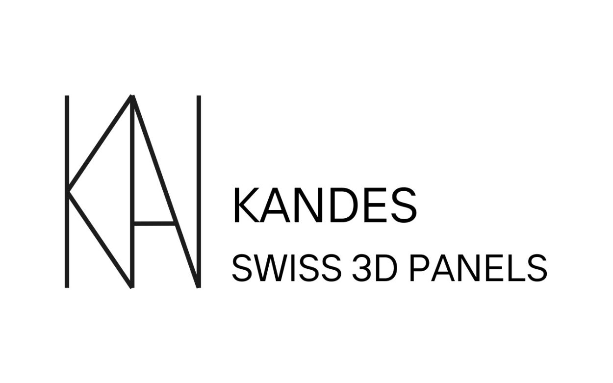 KANDES logo with stylized KA letters and text 'KANDES SWISS 3D PANELS' in black on white.