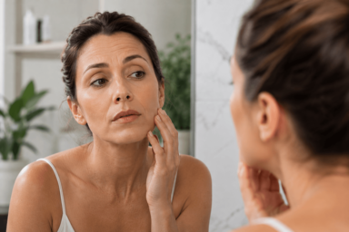  Laser skin tightening treatment being performed on a patient's jawline in Chicago