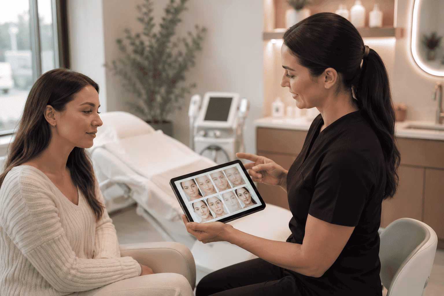 Patient consultation at a medspa in Chicago discussing skin and wellness concerns
