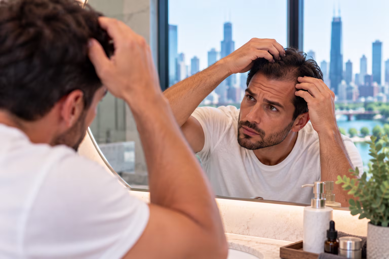 Provider preparing a PRP hair restoration treatment for a client at a Chicago, Illinois medical spa