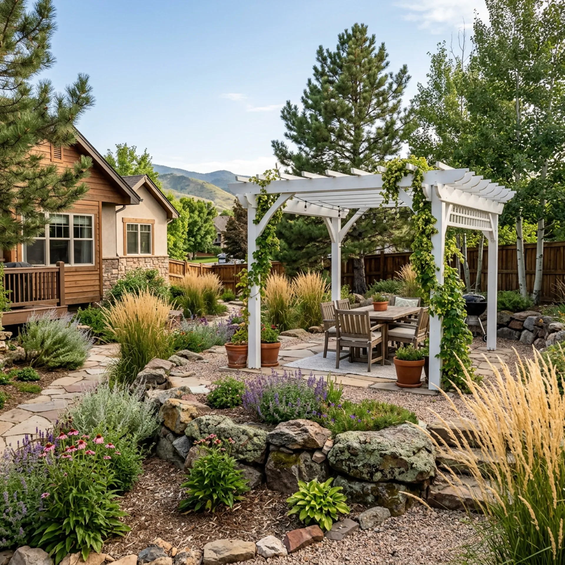 Custom Modern Farmhouse garden shed in a Boulder County backyard