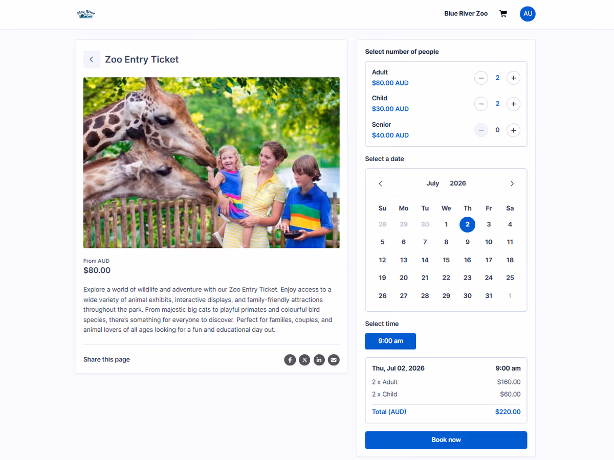Ticketing products screen