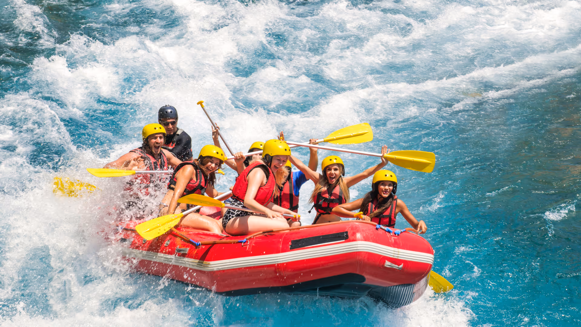 Adventure tour guides leading groups outdoors