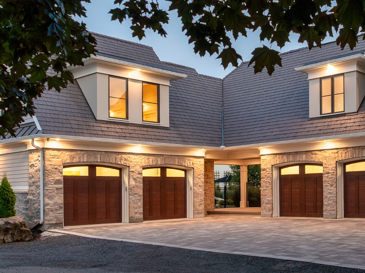 Enviroshake synthetic cedar roof tiles installed on a luxury home garage