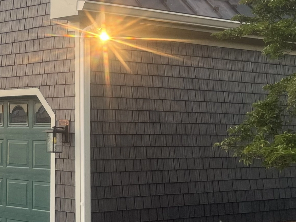 Aged Cedar Enviroshake siding installed on a garage