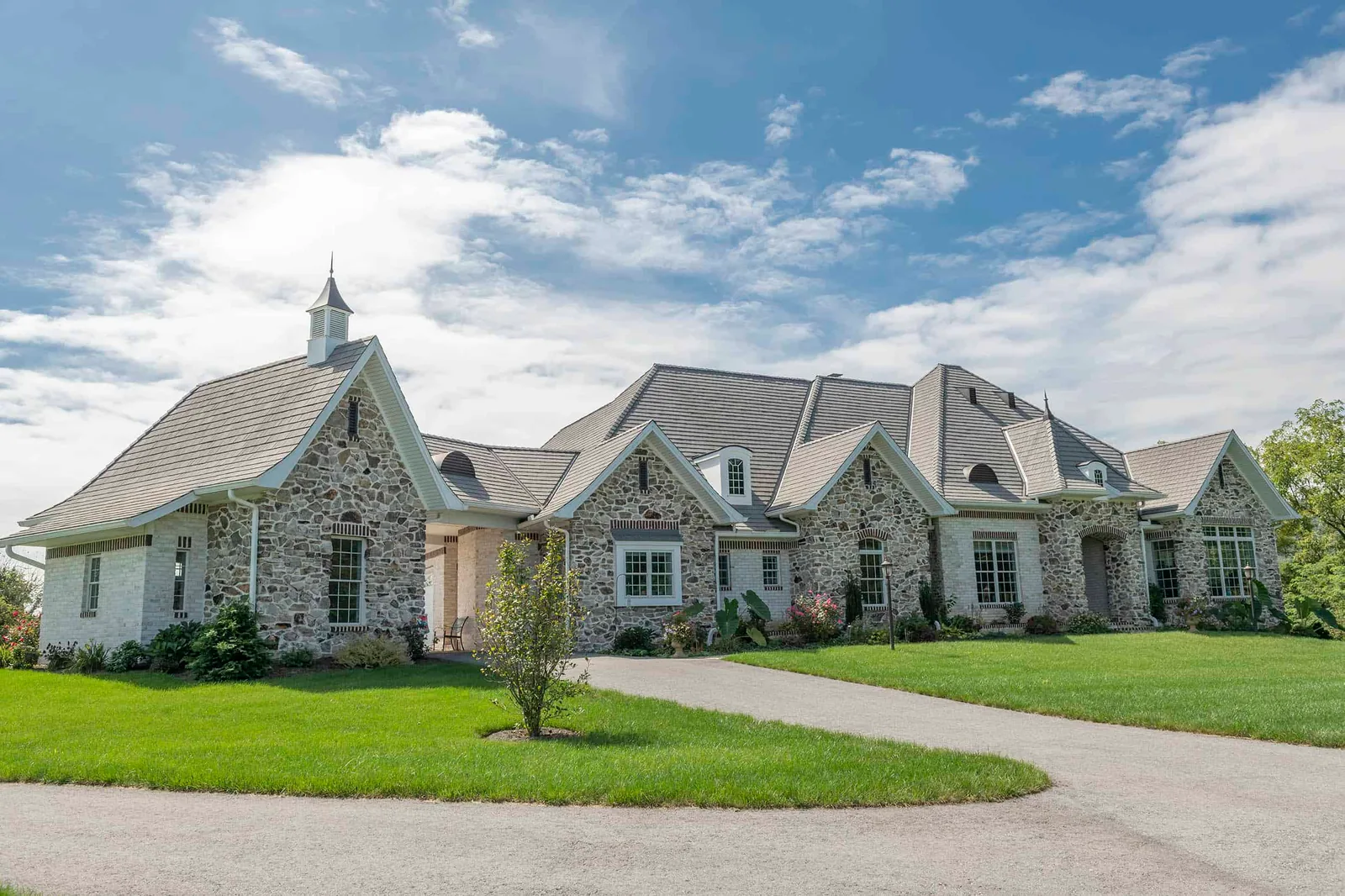 Enviroshake Aged Cedar shake roofing installed on a luxury home