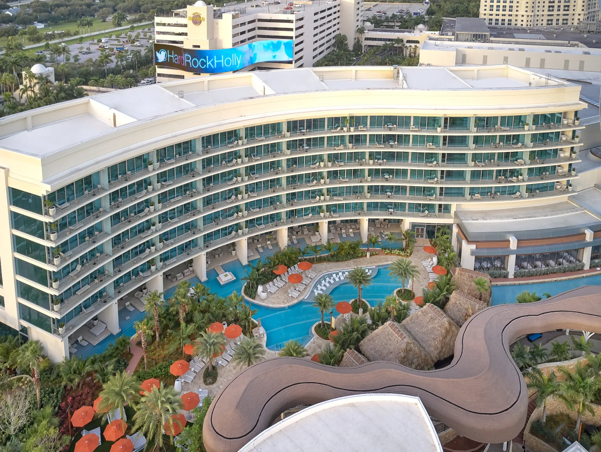 Aerial view of the Hard Rock Hotel with an Enviroshake Disney World Brown roof