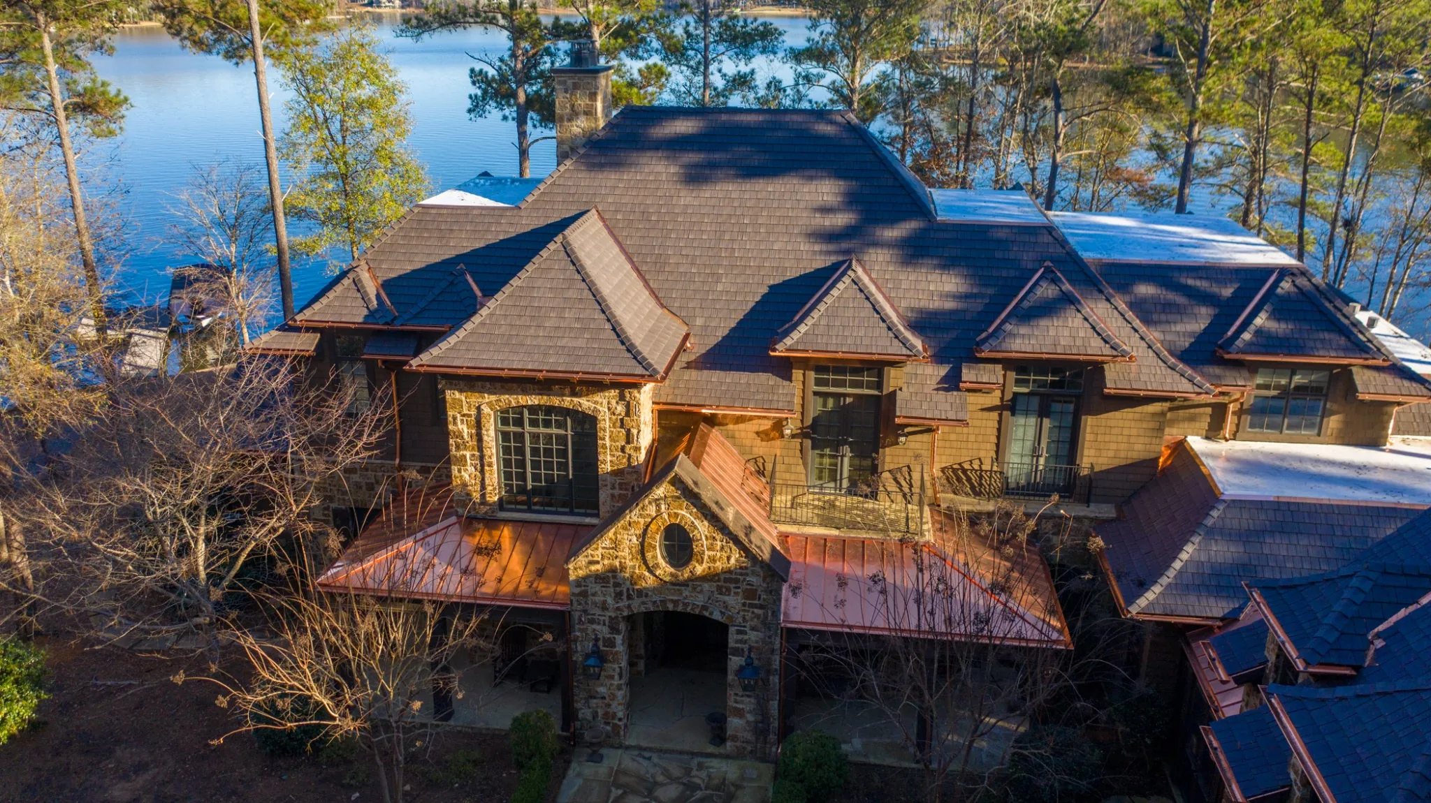 A home with a premium Enviroshake roofing system, complete with copper accents