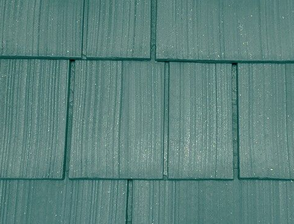 Blue shake colour sample showing wood-grain texture in staggered rows.