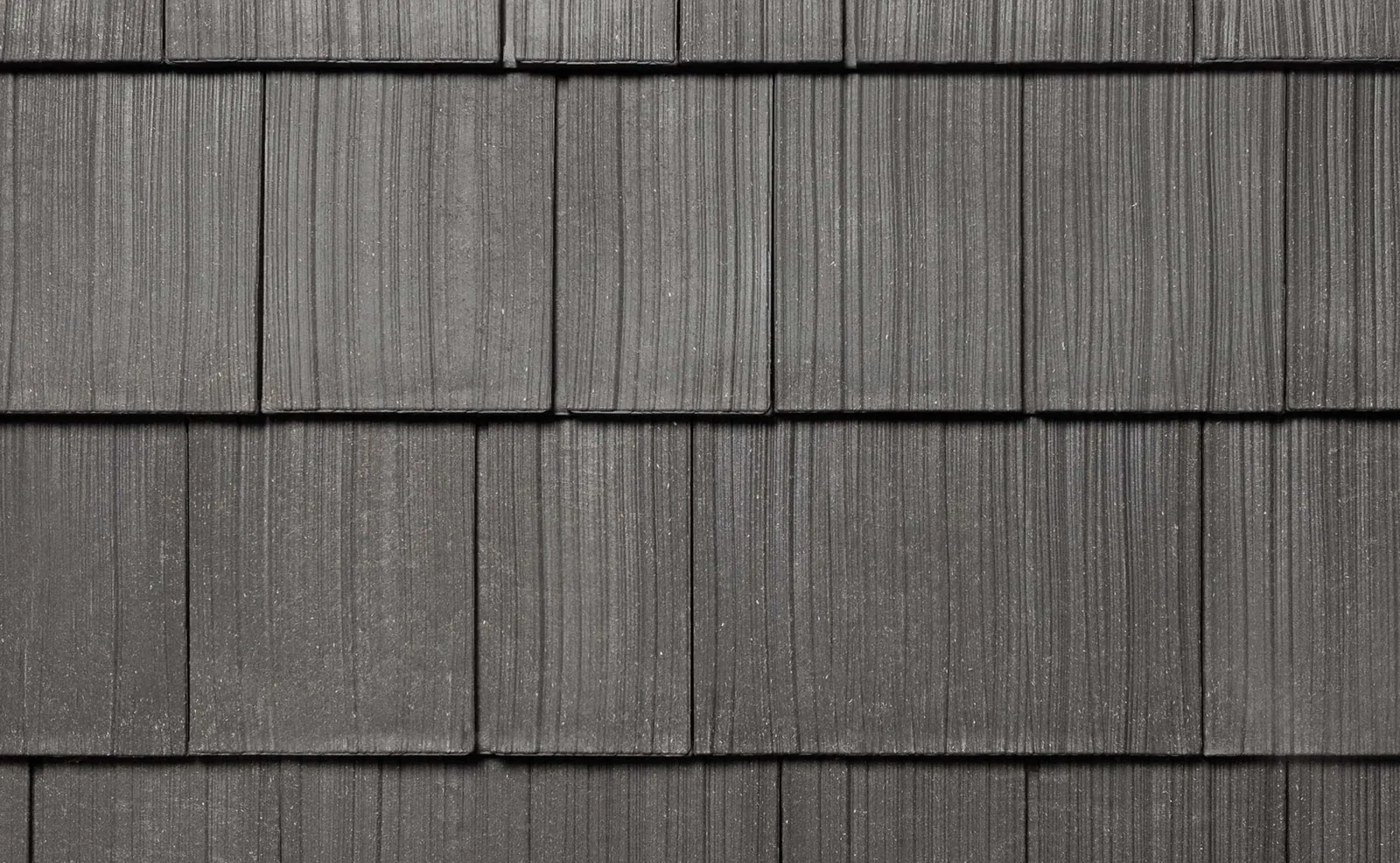 Close-up of gray Enviroshake composite cedar shake roofing