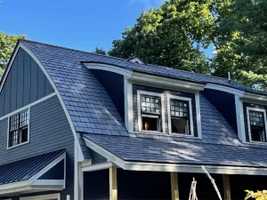 Synthetic roofing installation on unique home