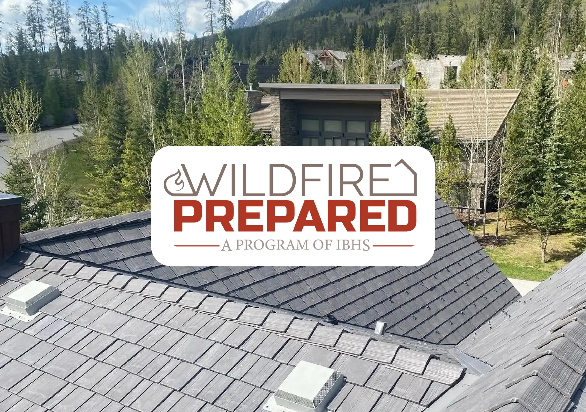Enviroshake Aged Cedar roof on a mountain home with the IBHS Wildfire Prepared badge