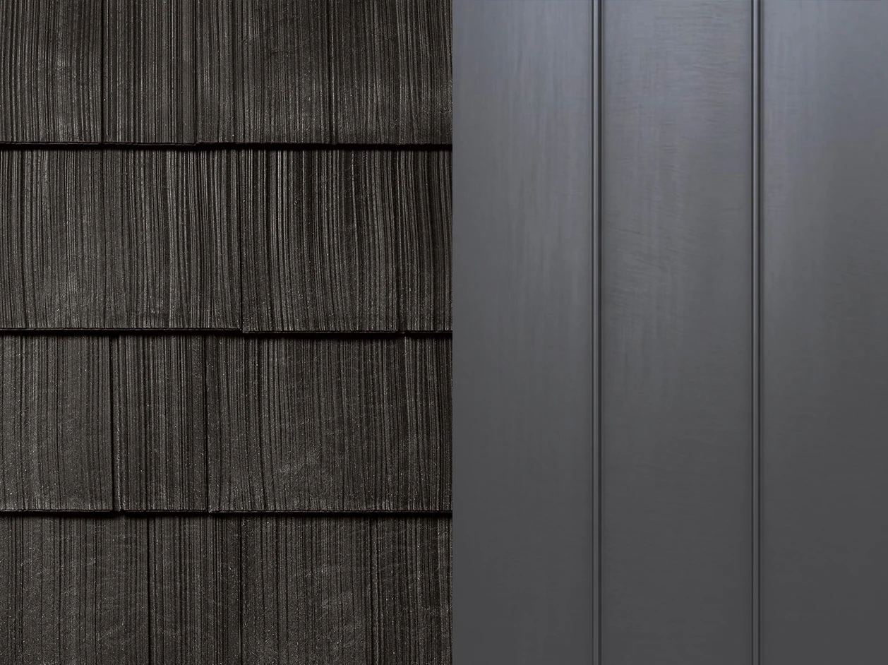 Side-by-side comparison of Enviroshake shakes and a metal roof