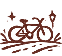 Simple artistic sketch of a bicycle with decorative stars and lines surrounding it.