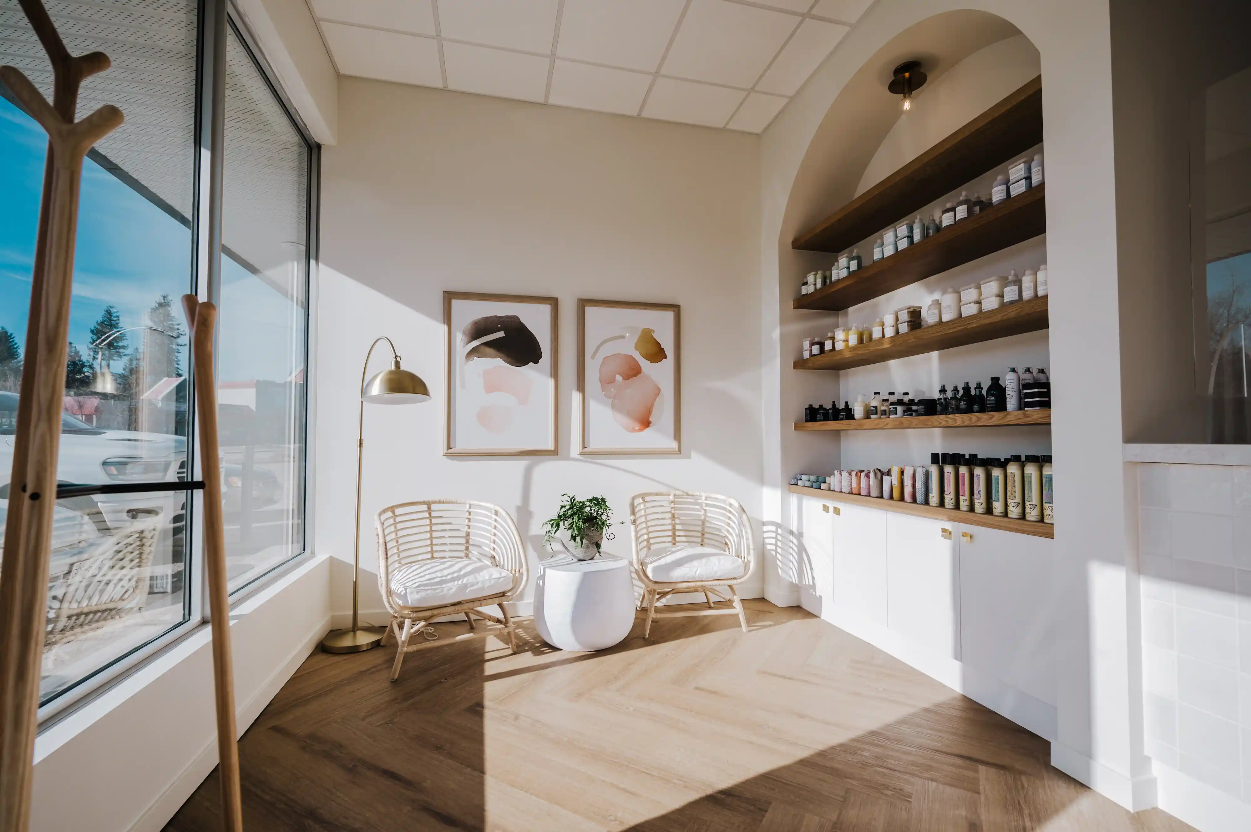 edit hair salon front waiting seating area