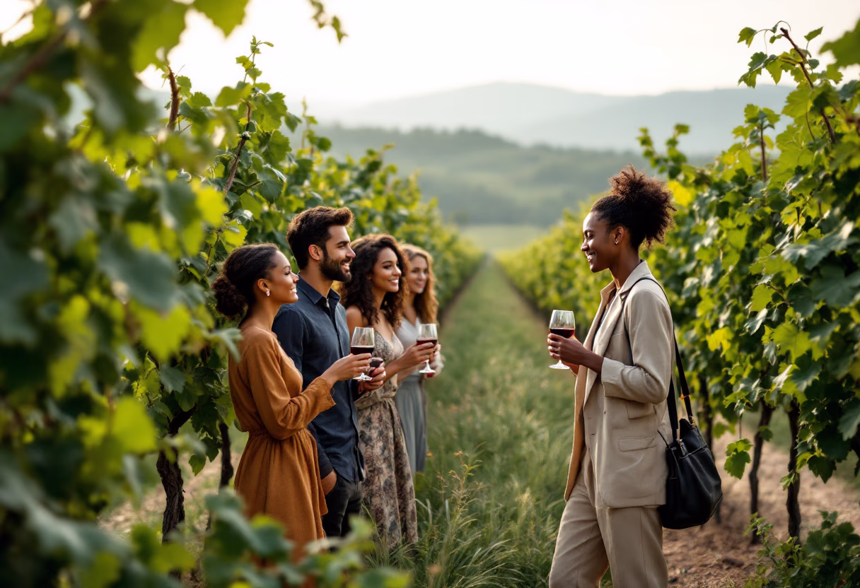guided tour group at a vineyard
