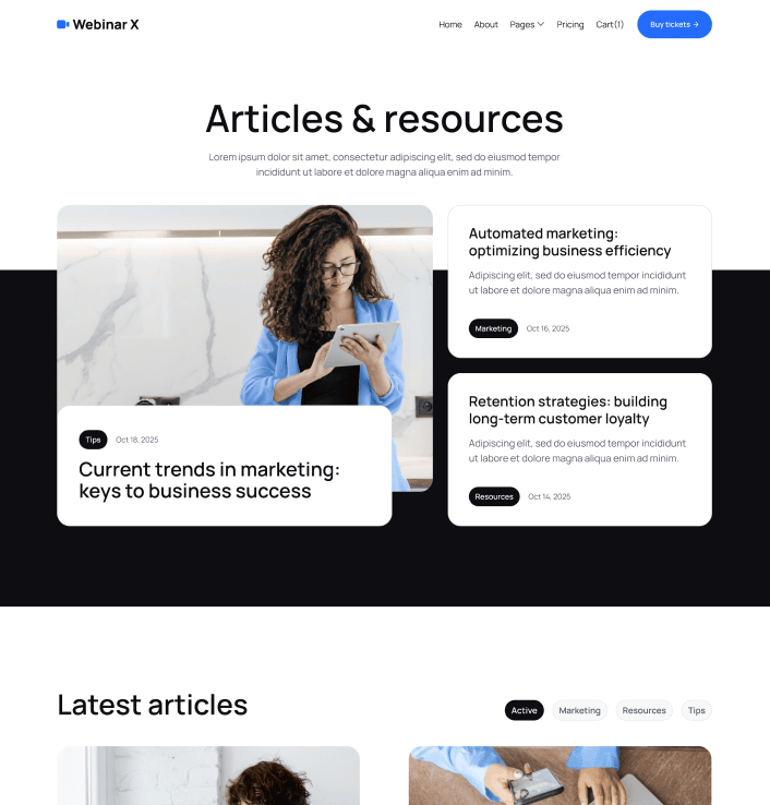 Webinar X - Blog V1 Main Page - Webinar Webflow Template