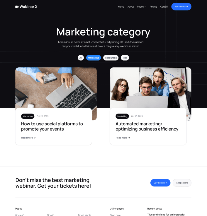 Webinar X - Blog Category Main Page - Webinar Webflow Template