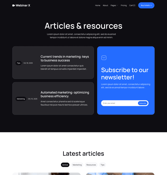 Webinar X - Blog V3 Main Page - Webinar Webflow Template