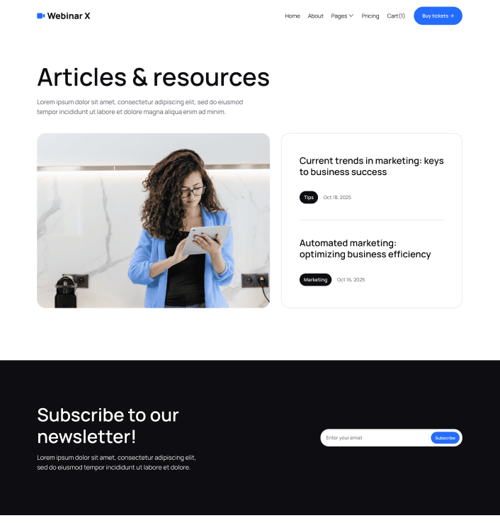 Webinar X - Blog V2 Main Page - Webinar Webflow Template