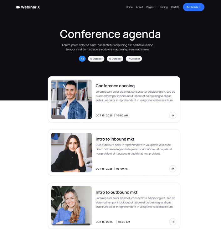 Webinar X - Webinar V1 Main Page - Webinar Webflow Template