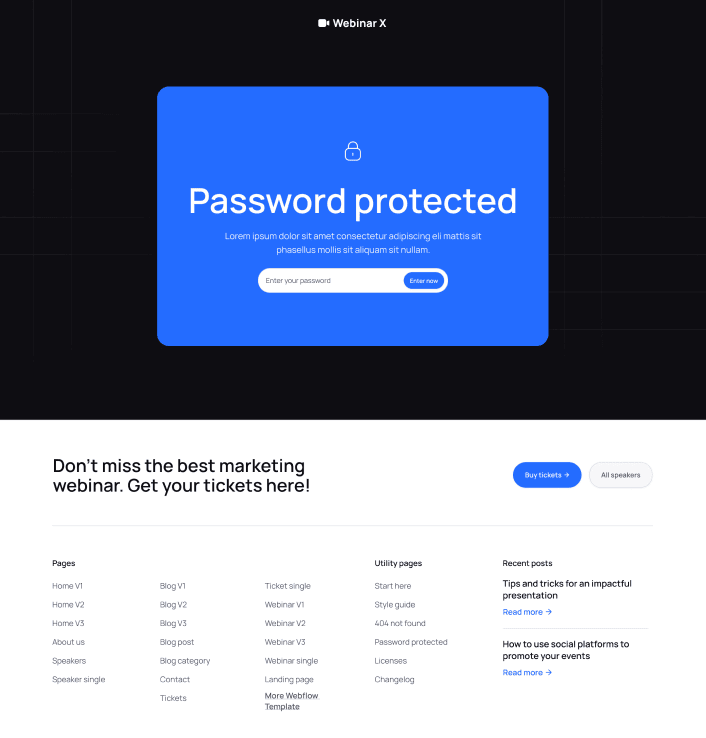 Webinar X - Password Protected Utility Page - Webinar Webflow Template