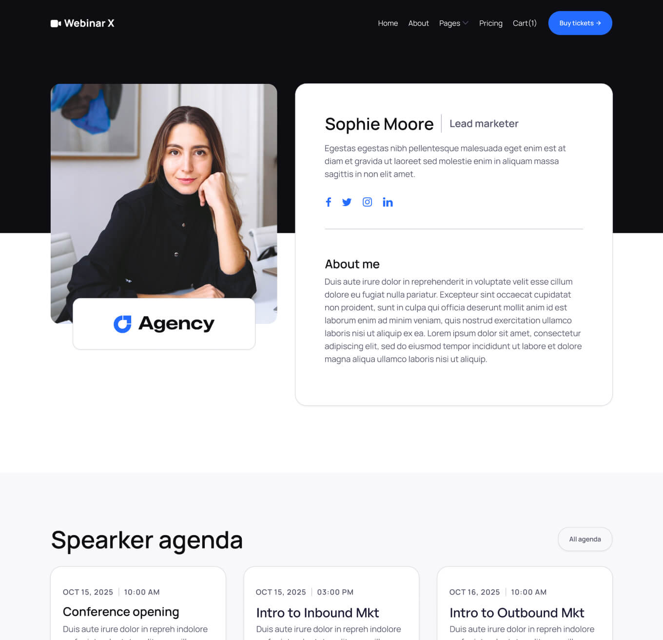 Webinar X - Speaker Single Page - Webinar Webflow Template