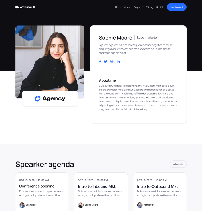Webinar X - Speaker Single Main Page - Webinar Webflow Template