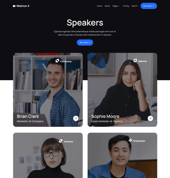 Webinar X - Speakers Main Page - Webinar Webflow Template
