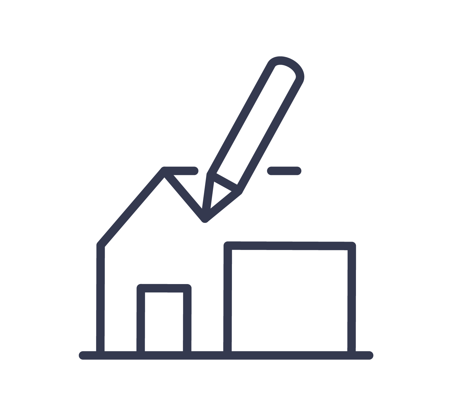 Outline of a house with a pencil drawing its roof, symbolizing kitchen renovations, bathroom renovations, additions, full house remodels, new homes, and detached garages. Kenny Contracting & Remodeling based in Hanover County, Virginia.
