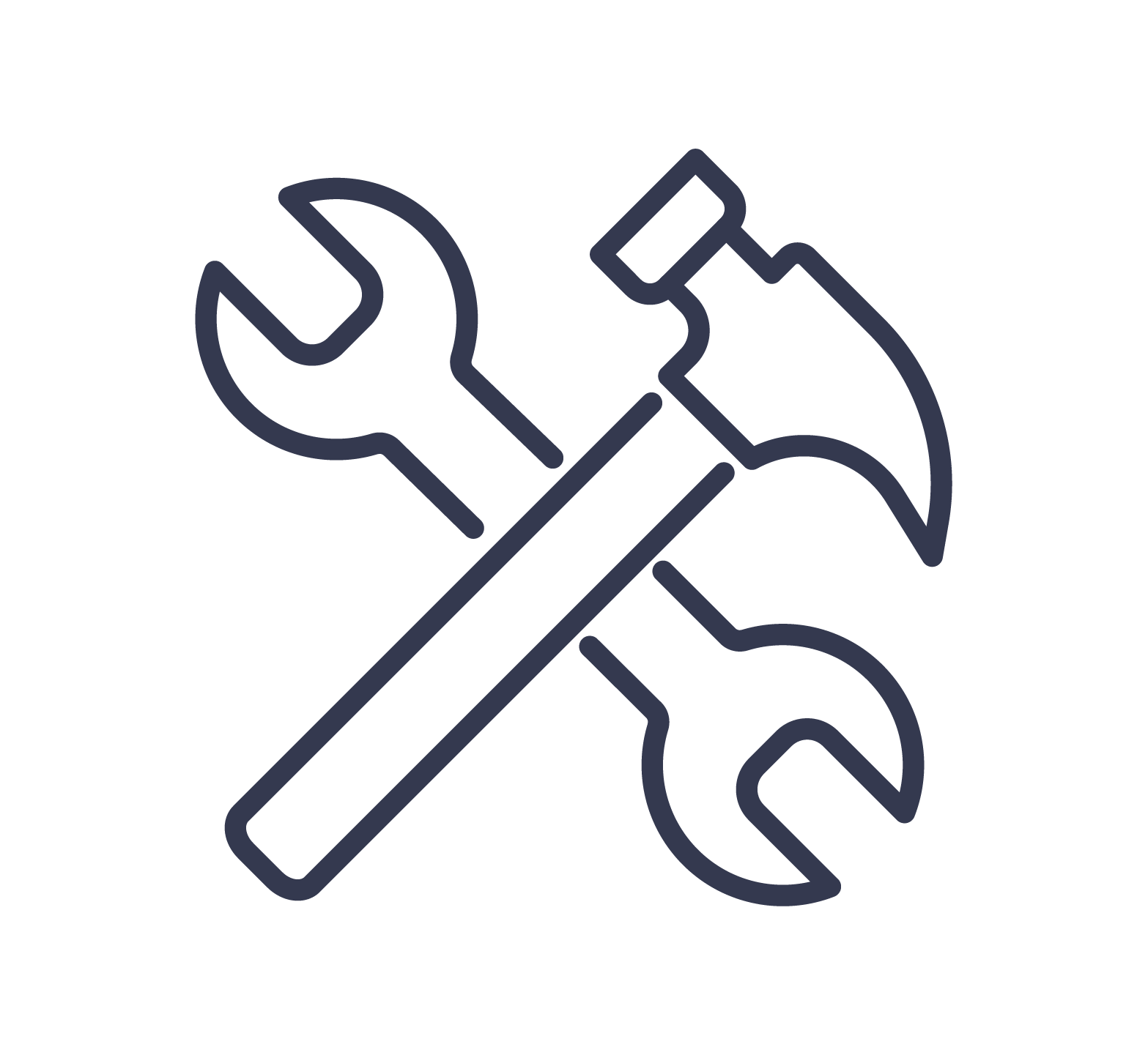 Outline icon of a hammer crossed with a wrench on a white background. Kenny Contracting & Remodeling based in Hanover County, Virginia.
