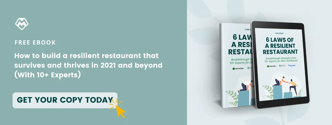 6 Laws of a Resilient Restaurant Ebook Mockup mit einer "Get Your Copy Today" Schaltfläche