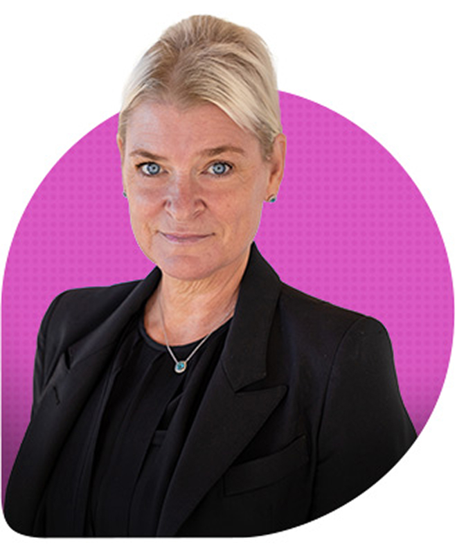 Headshot of Dr. Lianne Jeffs in front of a pink circle background