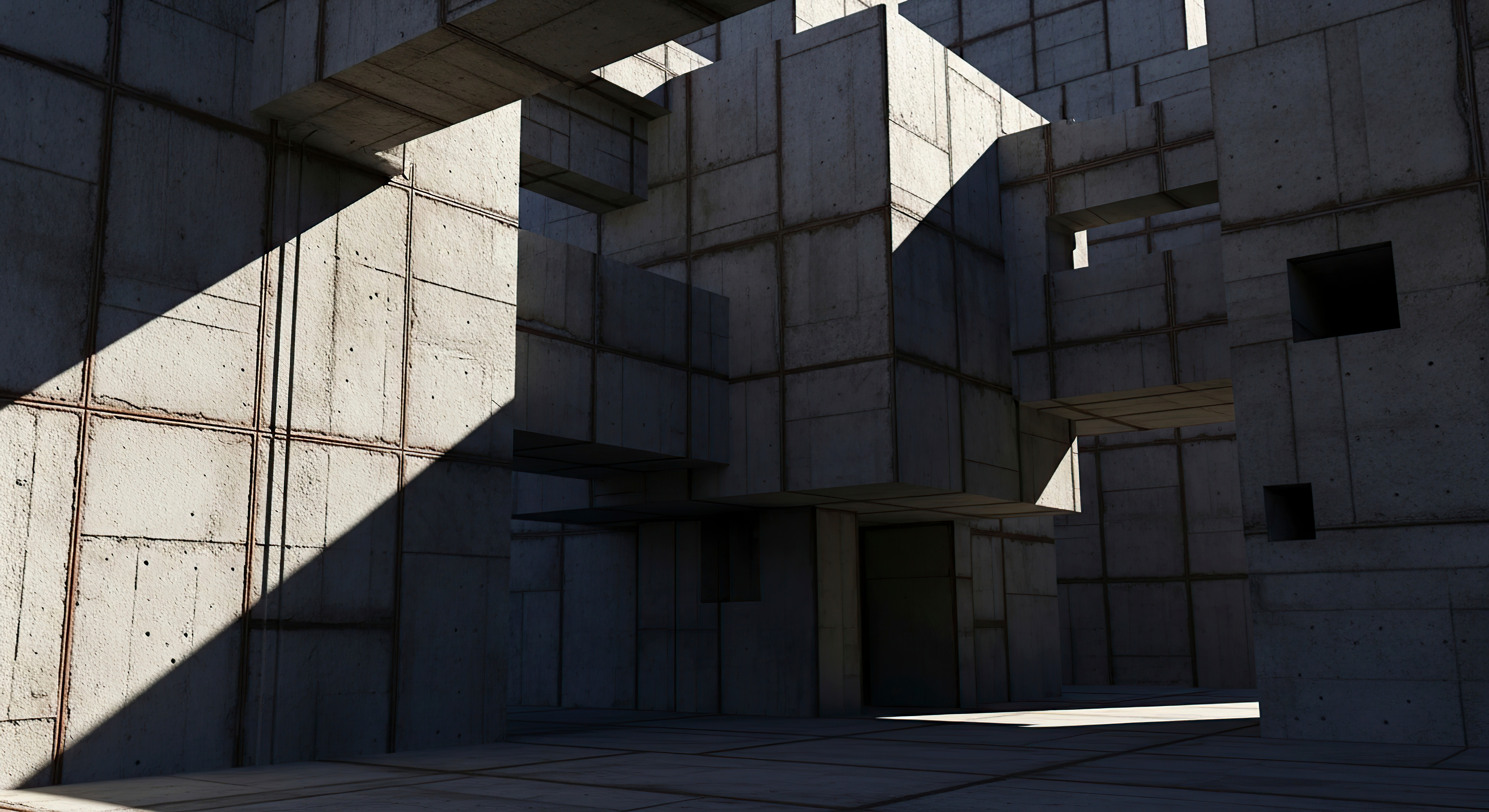 A restrained concrete architectural interior with shadow, suggesting institutional memory, structure and the weight of standards.