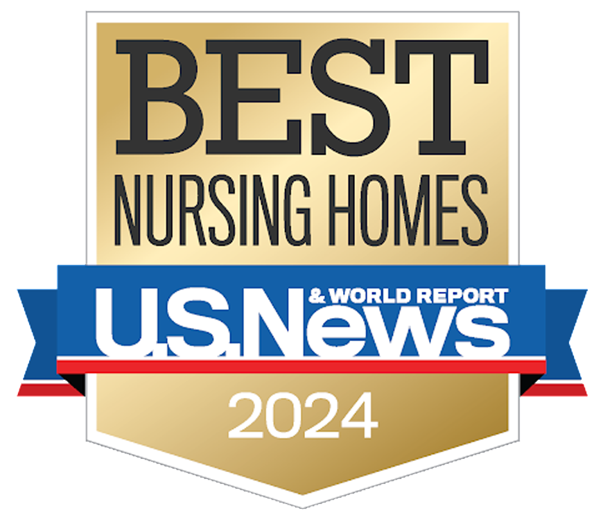 The image shows a badge reading "Best Nursing Homes 2024" by U.S. News & World Report.