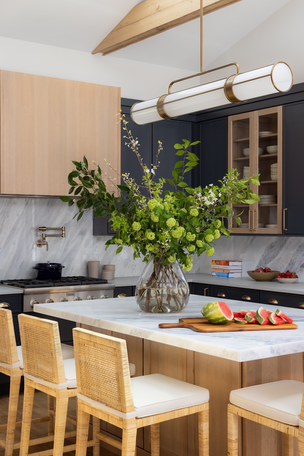 Living With the Sound great room opening through French doors to the Long Island Sound