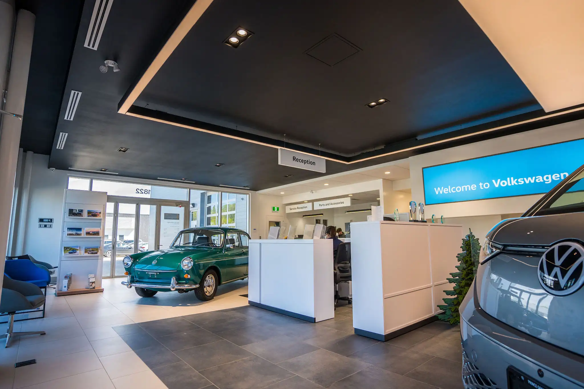 volkswagen dealership front car displays