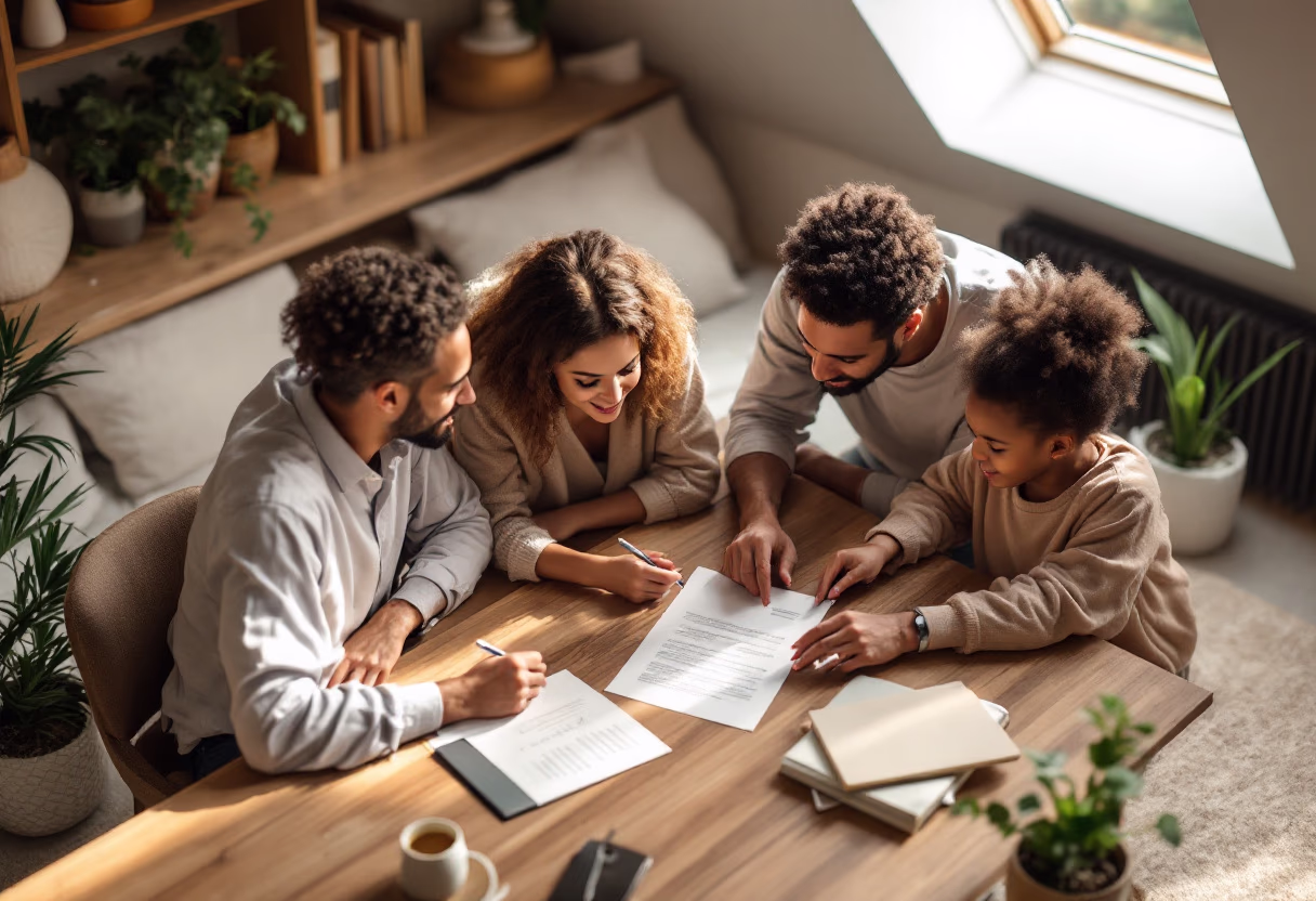 image of a family reviewing home insurance together