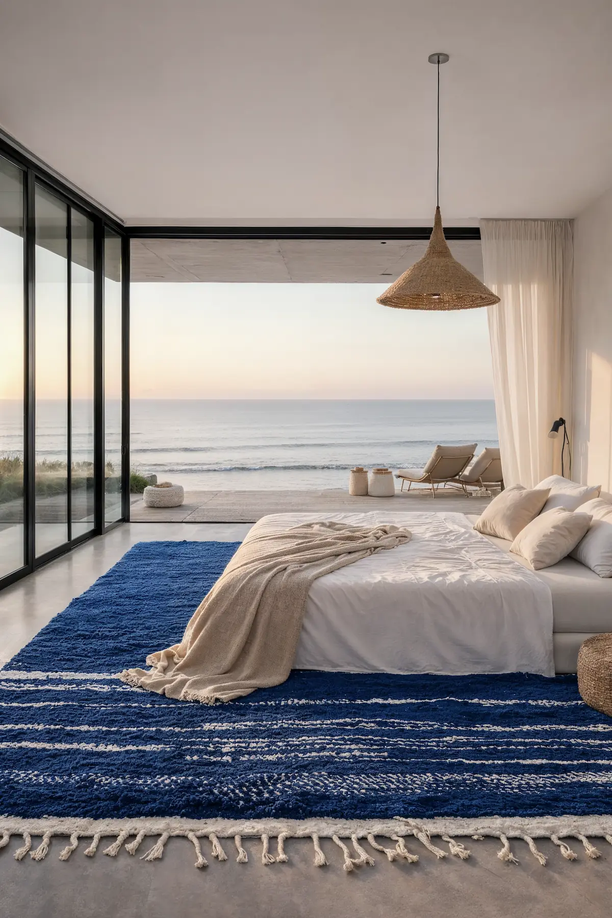 Handwoven Moroccan rug in a contemporary bedroom interior
