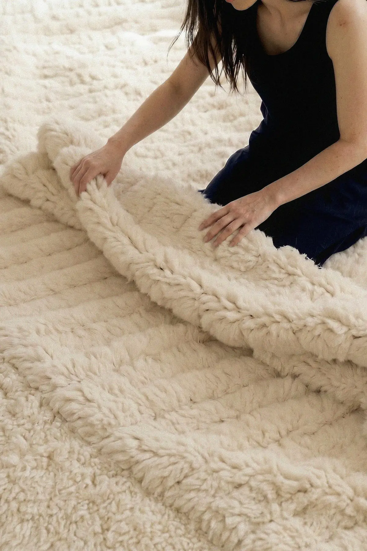 Handwoven Moroccan rug in a contemporary bedroom interior