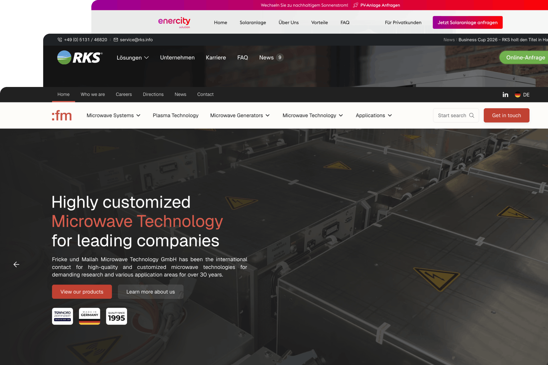 Drei Above-The-Fold Screens von Webseiten, die Weiss Global entwickelt hat