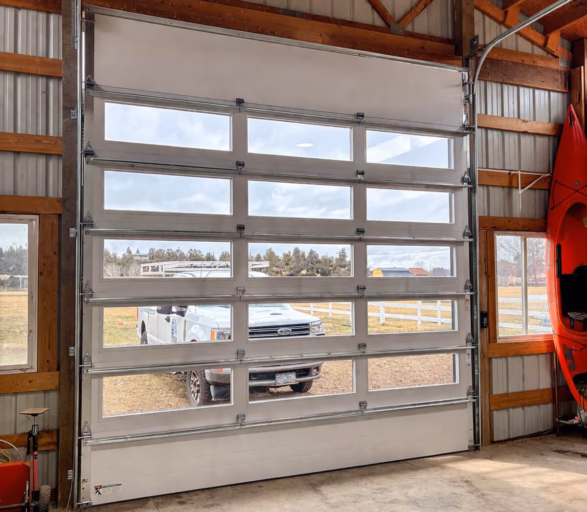 Interior shot of a commercial garage door