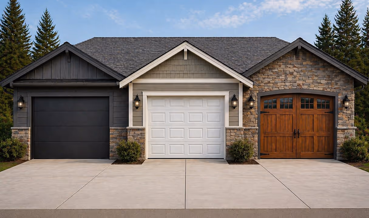 Garage door mockup with three garage door styles
