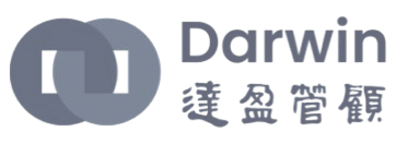 Darwin logo with overlapping blue geometric shapes and Chinese text 達盈管顧