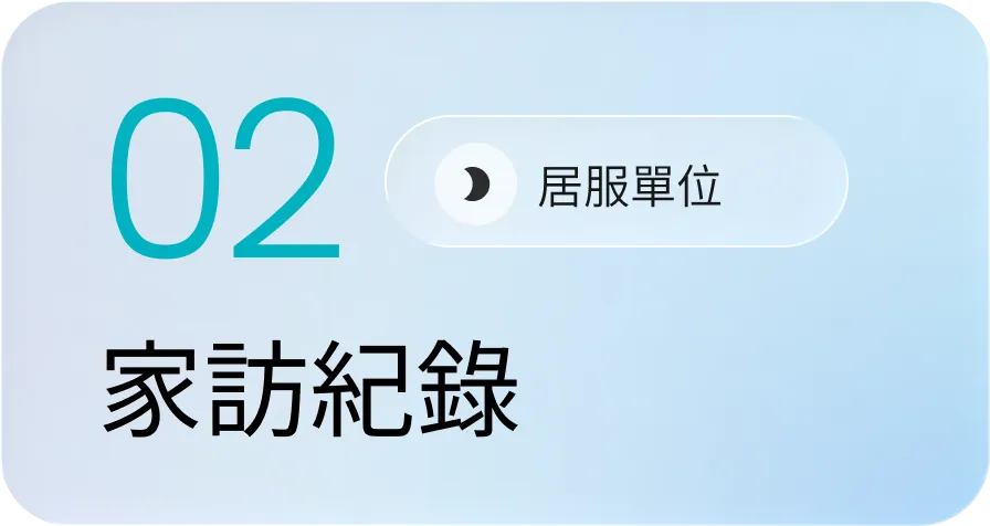 數字02旁有淺藍色背景，文字顯示居服單位和家訪紀錄。