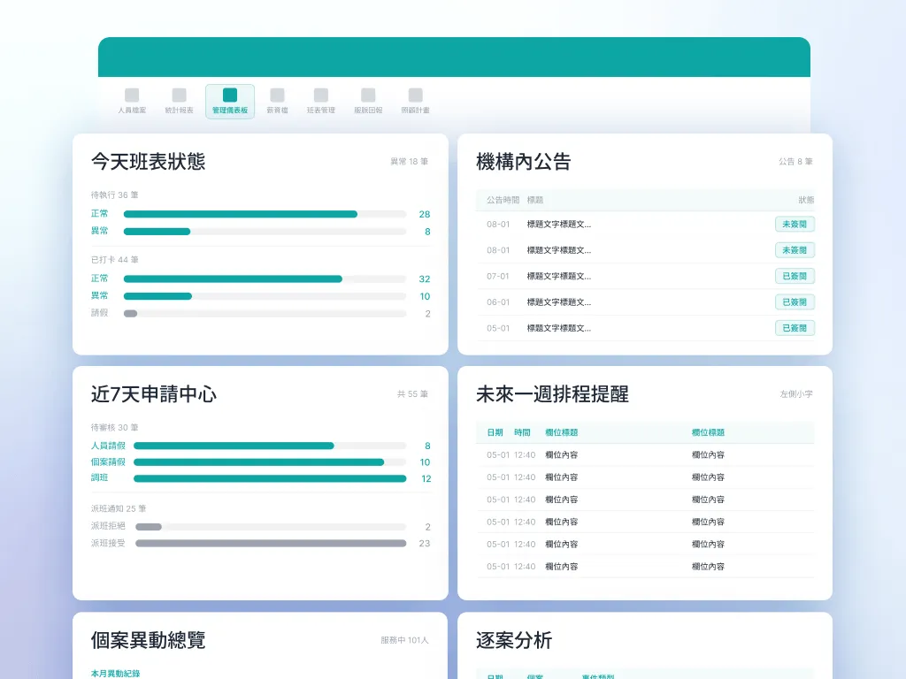 Jubo 日照與居服照護系統介面