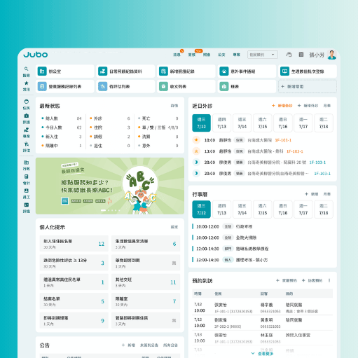 Jubo 住宿型照護系統介面